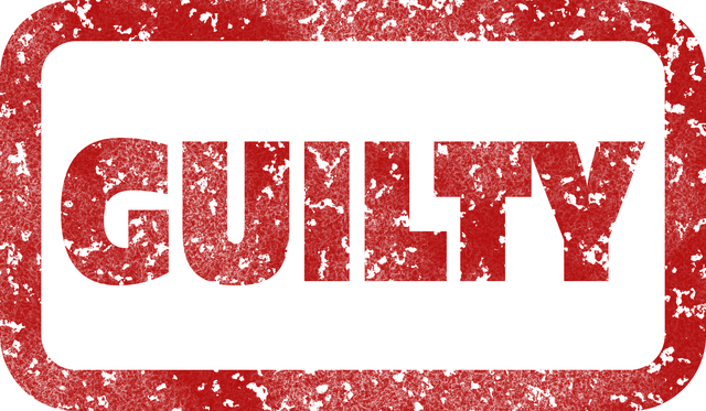 Guilty schuldig in rode letters verantwoordelijkheid